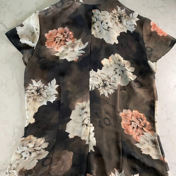 EVAN Picone cap sleeve Blouse Floral Semi Sheer button - Women's size 10 - Picture 13 of 13